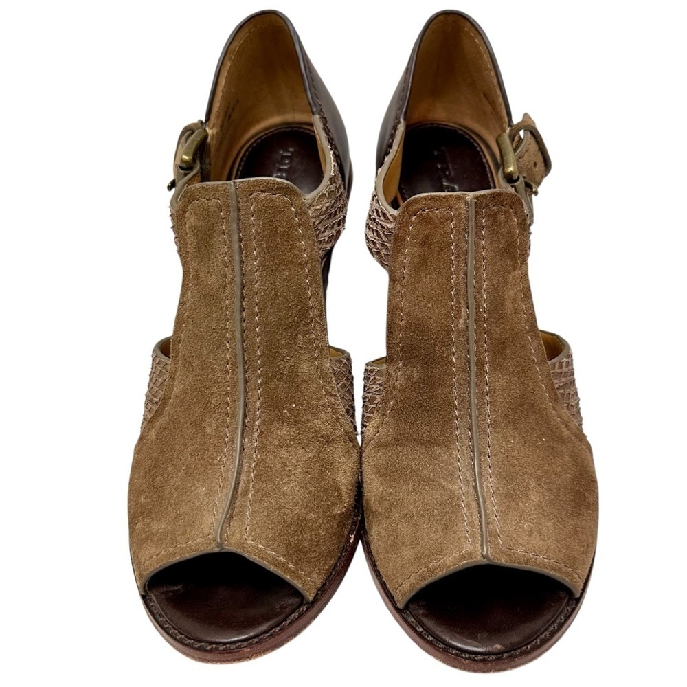 Trask Brown Suede and Leather Peep Toe Heeled Sandals Size 7M